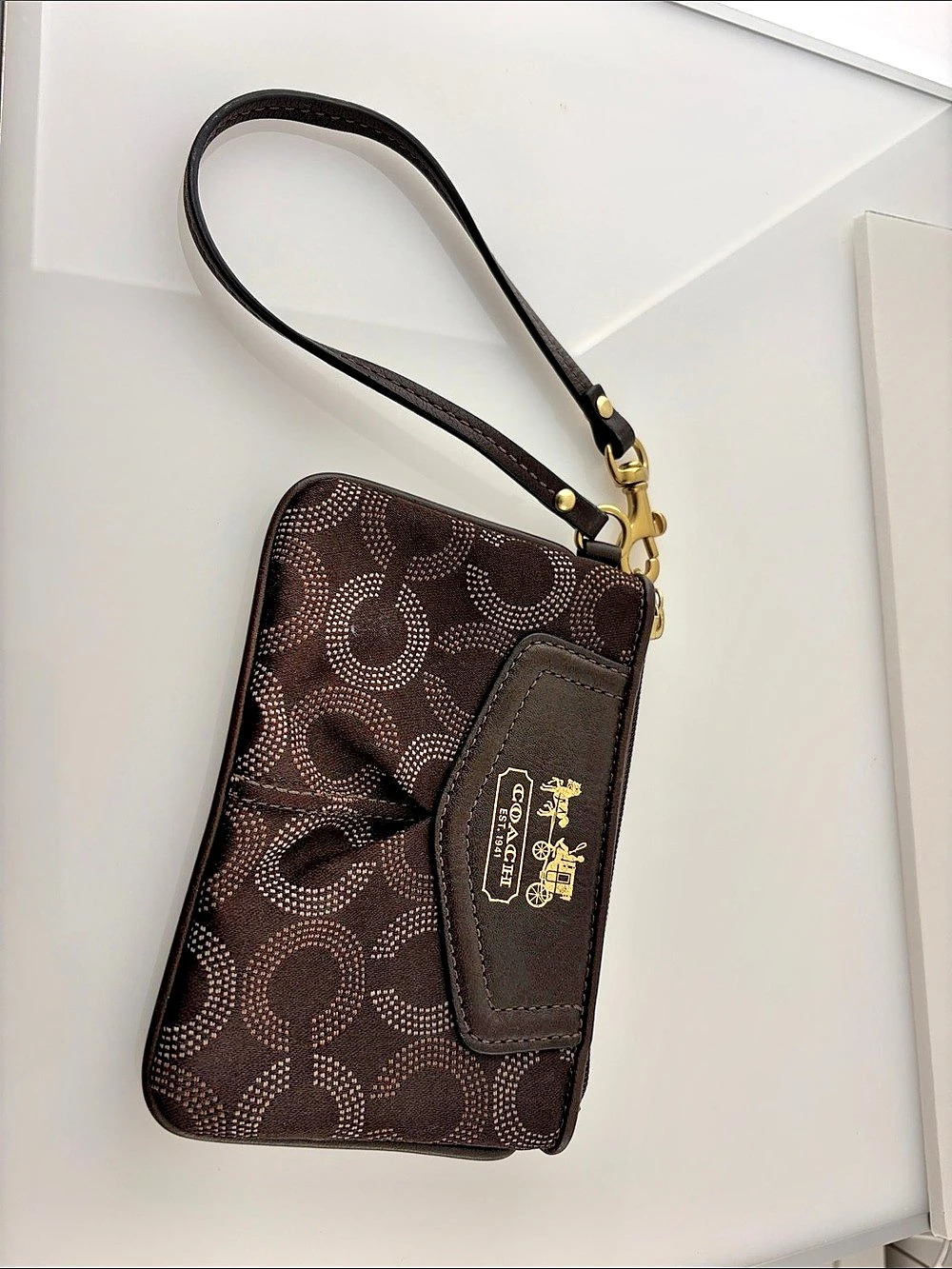 Coach Brown Signature Wristlet Wallet
